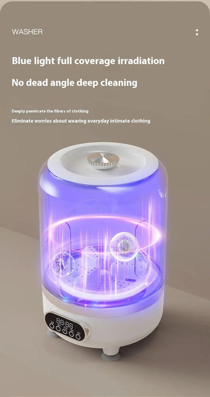 Mini Dual-Tub Washing Machine Portable Washer For Underwear/Socks 3L Capacity Blue Light Sterilization Easy Drain