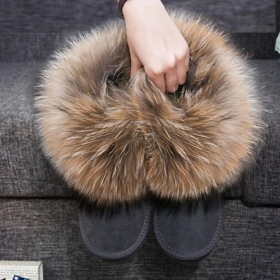2024 Fur One Fox Hair Snow Boots Women'S Leather Low Short Tube Fashion Cowhide Snow Boots Women'S Short Boots