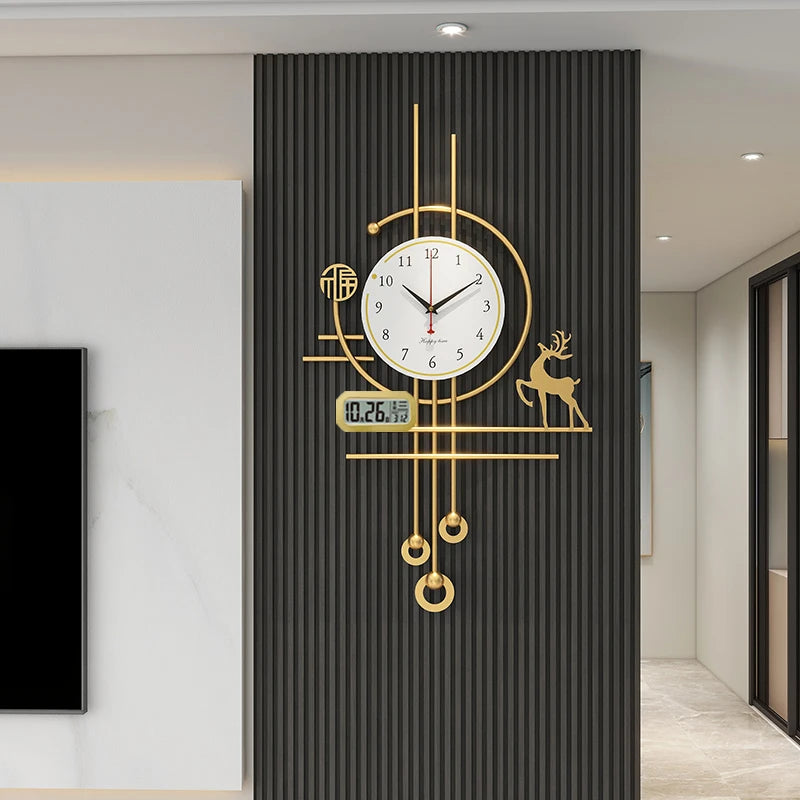 European Luxury Pendulum Wall Clock | Classic Luminous Hanging Clock in Gold for Elegant Home Decoration