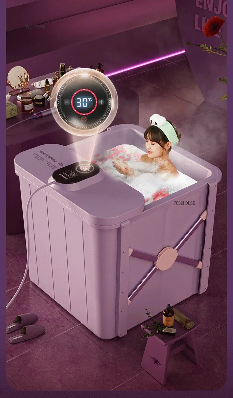 Villa Automatic Heating Folding Bath Bucket Full Body Sweat Steam Bath Barrel Constant Temperature Thickening Portable Bathtub H