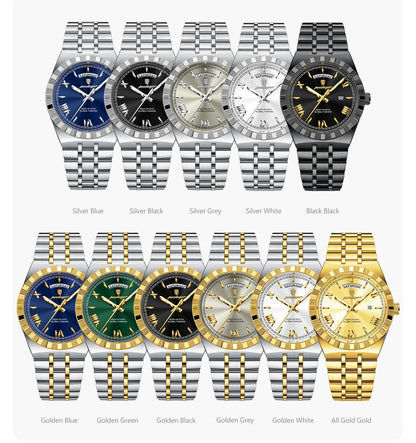 POEDAGAR Luxury Business Man Watch Week Date Waterproof Luminous Watches For Men Stainless Steel Quartz Men's Fashion Wristwatch