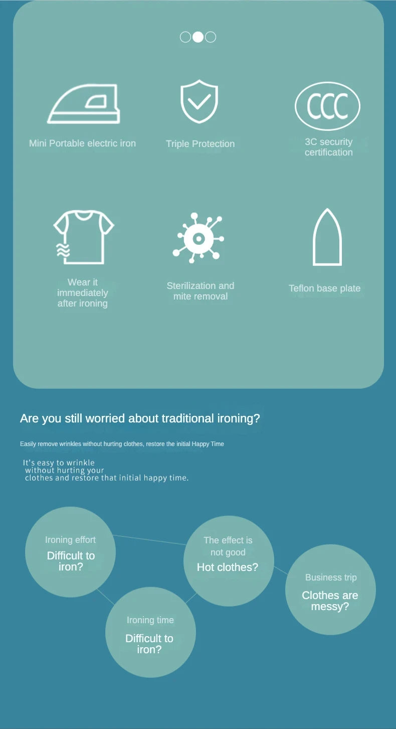 1000W Portable Electric Dry Iron | 5-Gear Adjustable Heat Control for Home & Travel