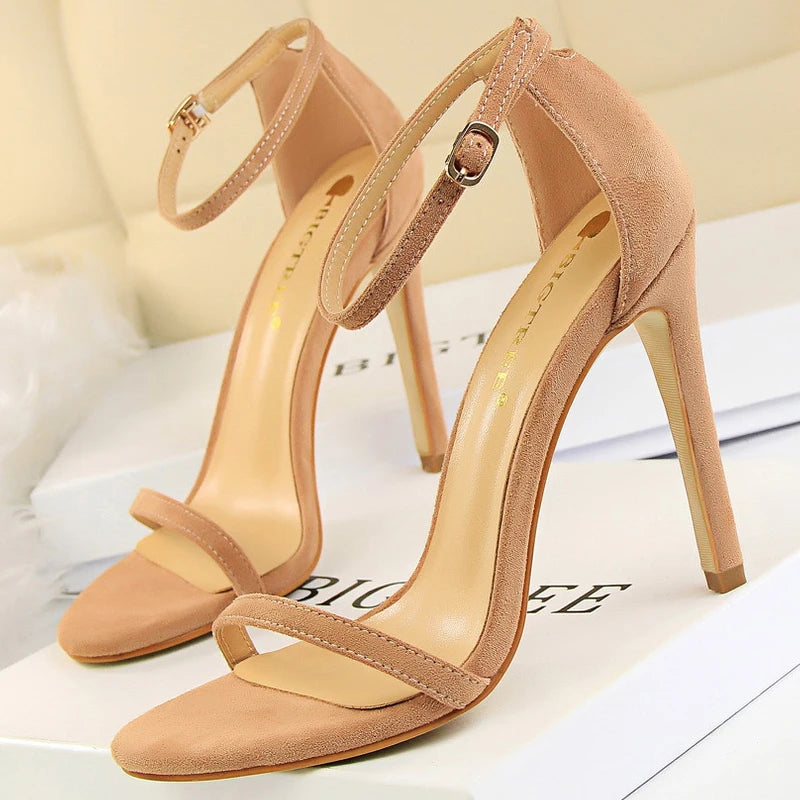 BIGTREE Shoes Summer Women Sandals Suede Hollow High Heels Stiletto Fashion Sandles Women Heels Ladies Shoes Women's Sandals