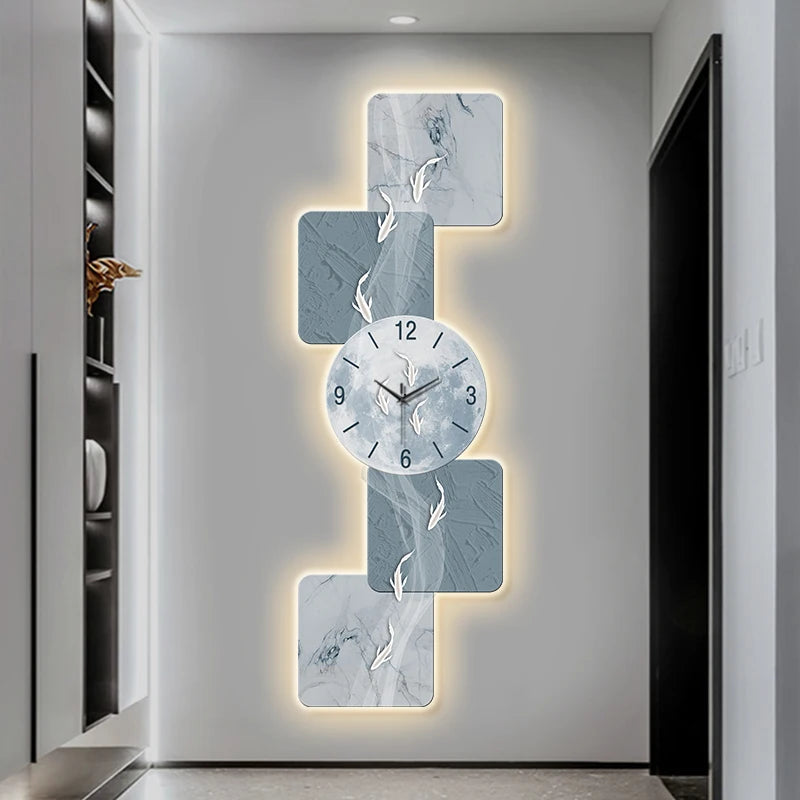 Modern Nine Fish LED Wall Clock | Artistic Silent Mural Clock with Luminous Design for Living Room & Home Decoration