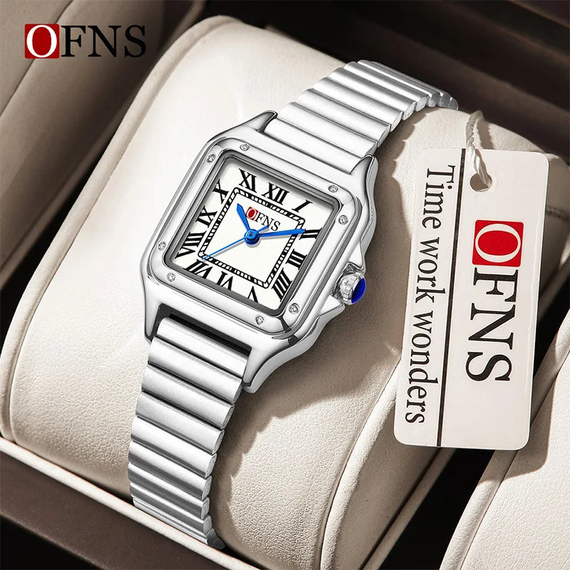 OFNS 2025 New 1516 Square Couple Quartz Watch 3ATM Waterproof Mineral Glass Roman Scale Simple Fashion Watch for Men and Women