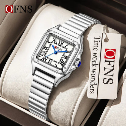 OFNS 2025 New 1516 Square Couple Quartz Watch 3ATM Waterproof Mineral Glass Roman Scale Simple Fashion Watch for Men and Women