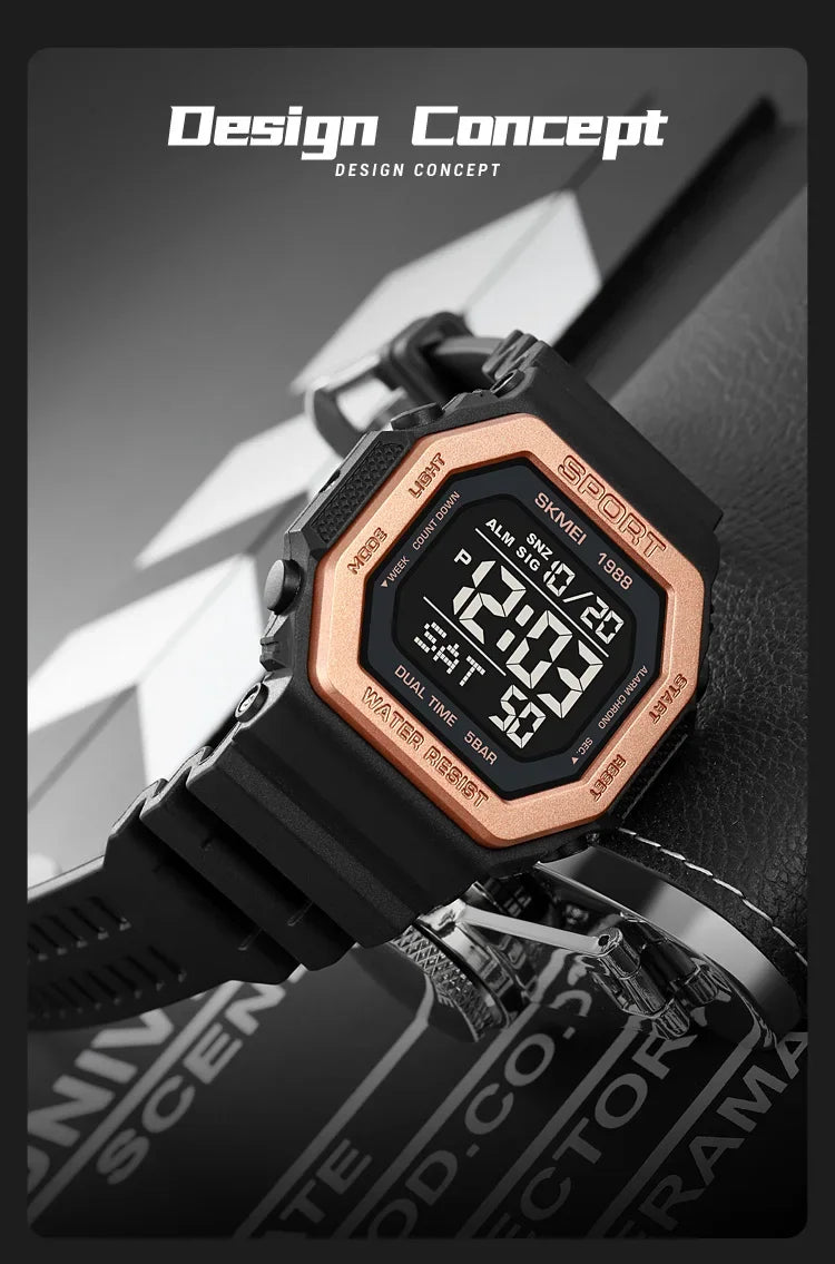 SKMEI 1988 Digital Sport Watch for Men LED Display Military Countdown Military Wristwatches Waterproof Mens Reloj Hombre 1628