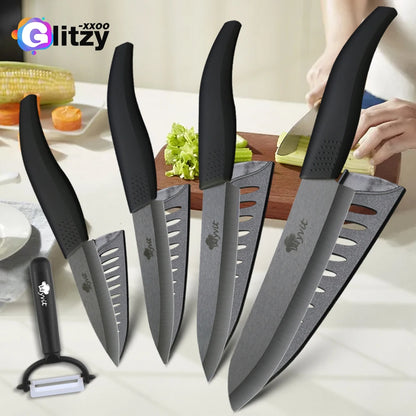 Ceramic Fruit Knife for Kitchen 3 4 5 6 inch Chef Knife with Sheath Utility Slicing Cooking Tool for Vegetable Rustproof Zirconi