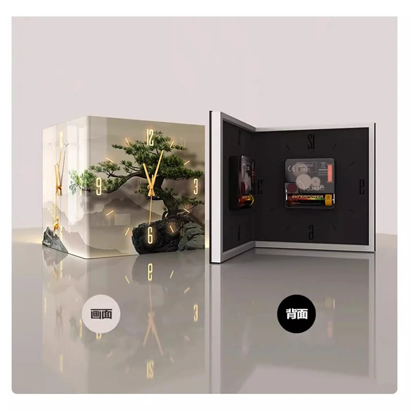 Mountain Pattern Double-Sided Wall Clock | Silent Acrylic Pointer Clock for Modern Living Room & Home Decor