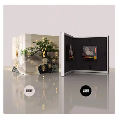 Mountain Pattern Double-Sided Wall Clock | Silent Acrylic Pointer Clock for Modern Living Room & Home Decor