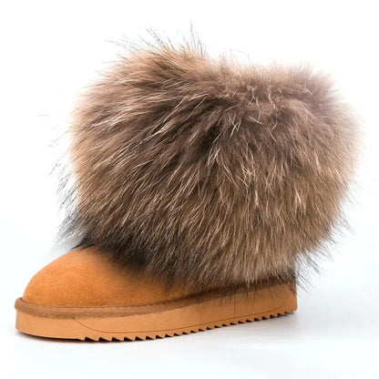 2024 Fur One Fox Hair Snow Boots Women'S Leather Low Short Tube Fashion Cowhide Snow Boots Women'S Short Boots