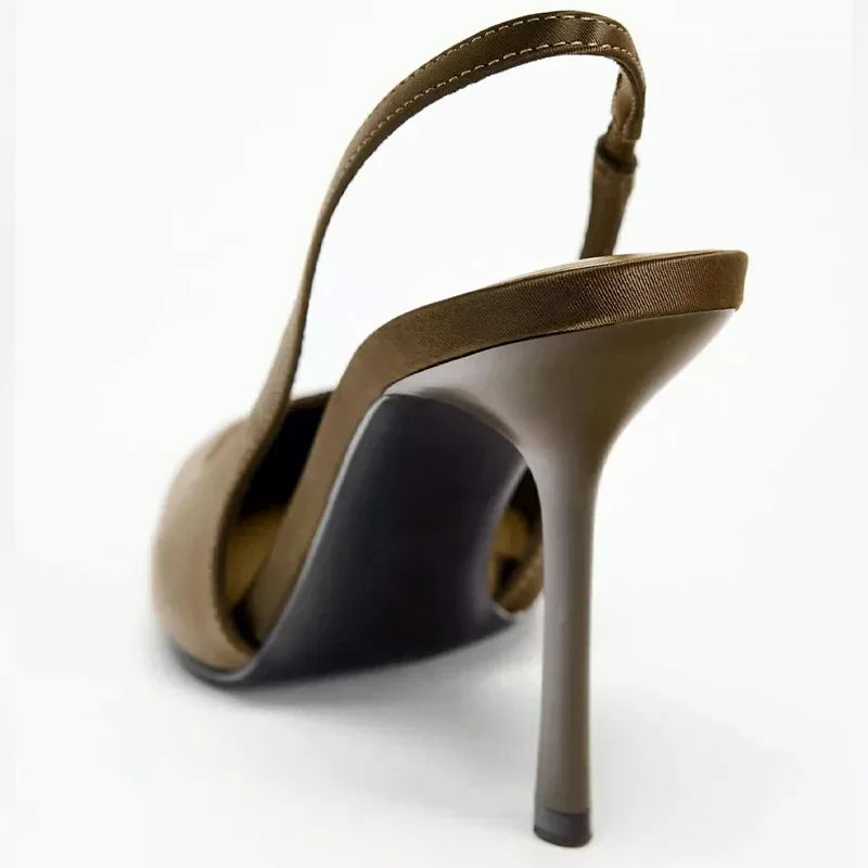 2025 New Summer Heeled Sandals Elegant Back Strap Designer Pumps Women Sexy Pointed Toe High Heels Fashion Banquet Dress Shoes
