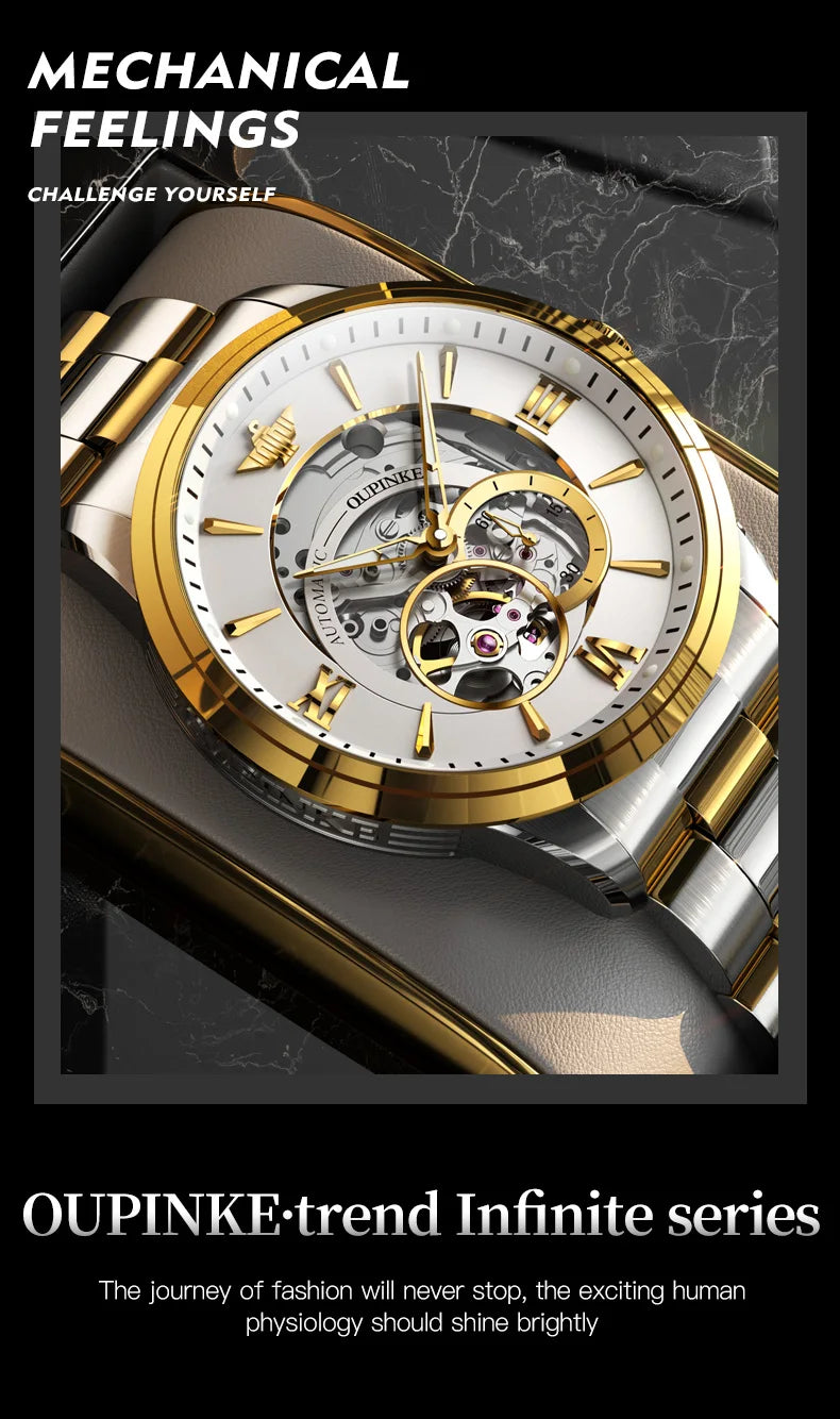 OUPINKE TOP Brand Japanese Imported Automatic Movement Watch for Men Waterproof Timing code Luxury Roman Scale Wristwatches