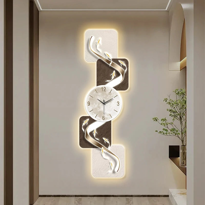 Modern Nine Fish LED Wall Clock | Artistic Silent Mural Clock with Luminous Design for Living Room & Home Decoration