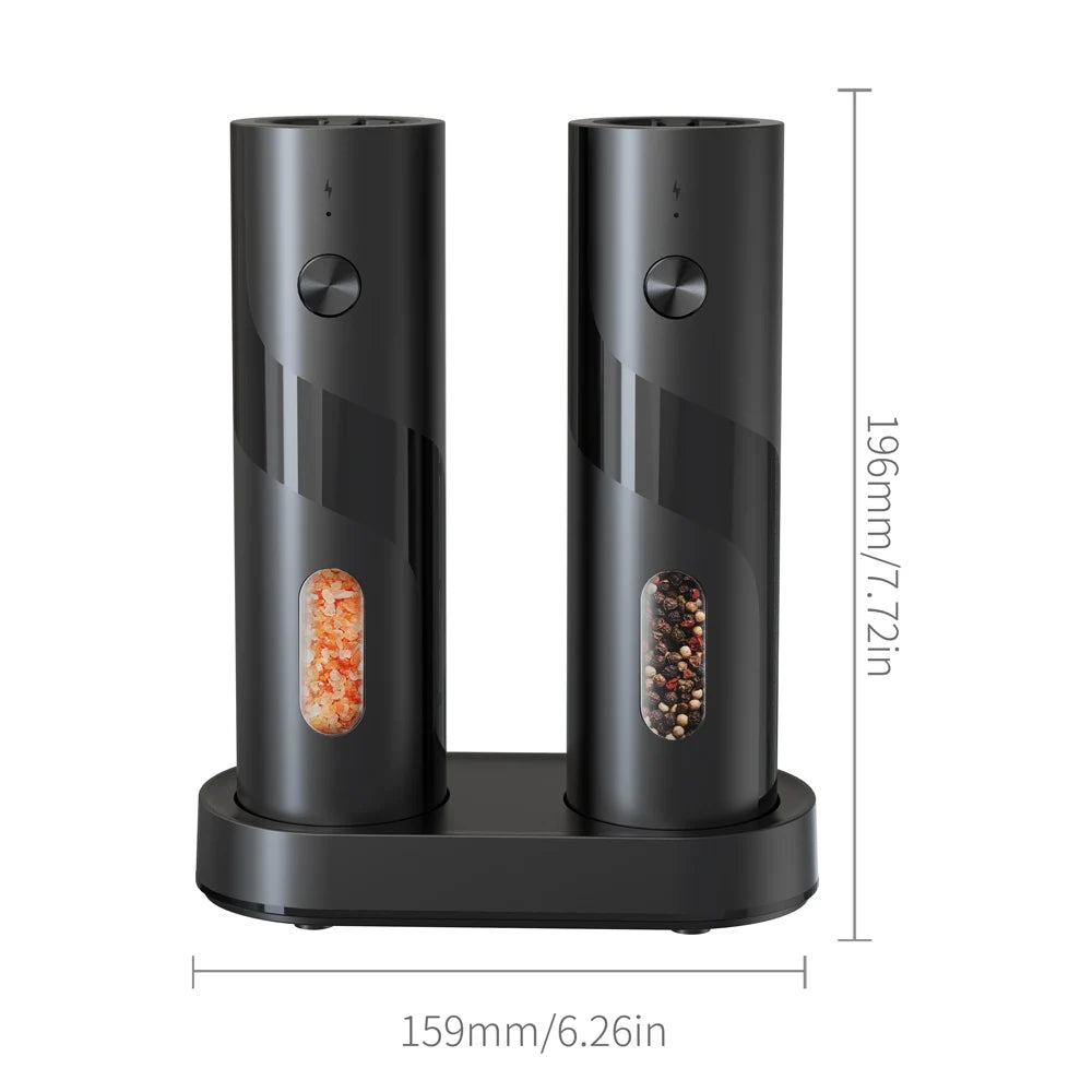 2Pcs/Set USB Rechargeable Automatic Pepper Grinder Salt And Pepper Mill Adjustable Coarseness Spice Grinder with LED for Kitchen