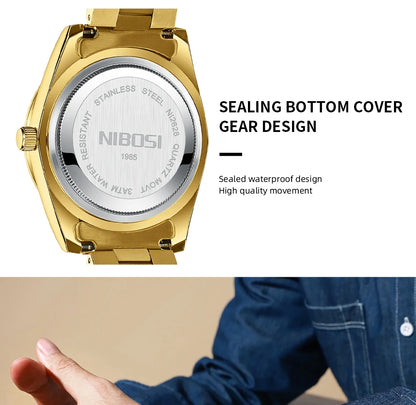 NIBOSI New Men Watch Brand Luxury Fashion Quartz Wristwatch Male Stainless Steel Waterproof Calendar Business Watches For Men