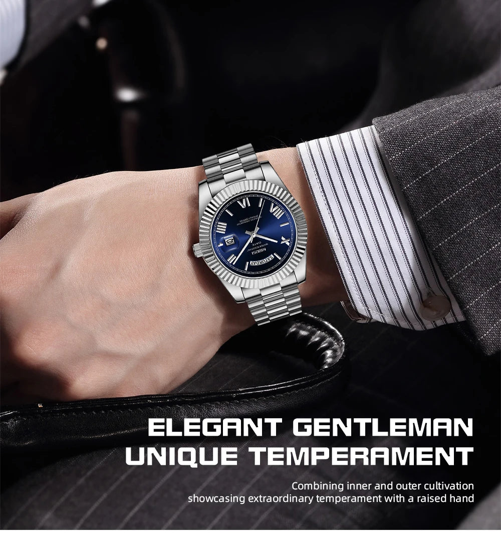 NIBOSI New Men Watch Brand Luxury Fashion Quartz Wristwatch Male Stainless Steel Waterproof Calendar Business Watches For Men