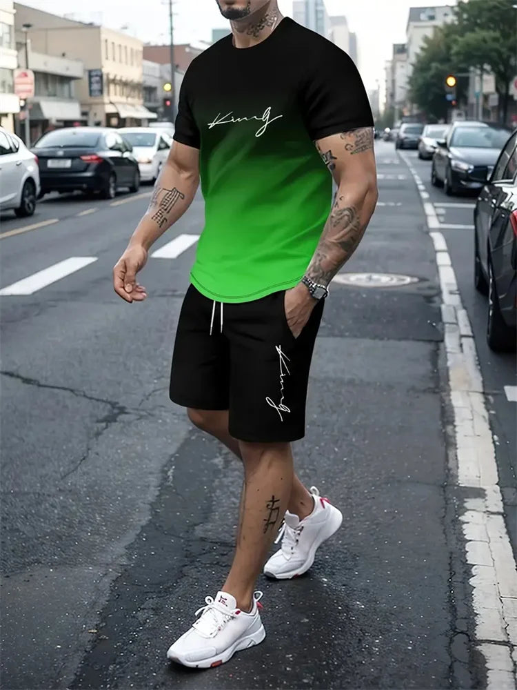 New Men's Outfit Summer Short Sleeve T Shirt Set Fashion 2 Piece Sportwear 3D Printed Casual shorts Sweatshirt Men's Tracksuit