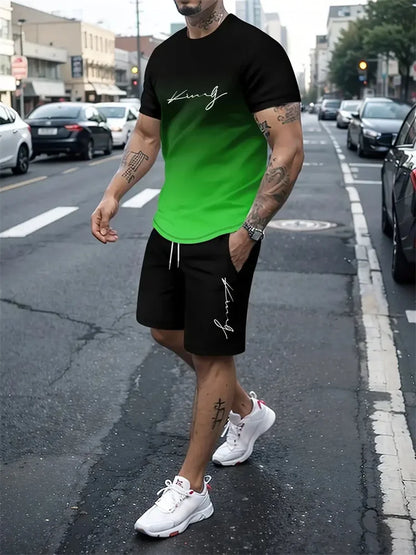 New Men's Outfit Summer Short Sleeve T Shirt Set Fashion 2 Piece Sportwear 3D Printed Casual shorts Sweatshirt Men's Tracksuit