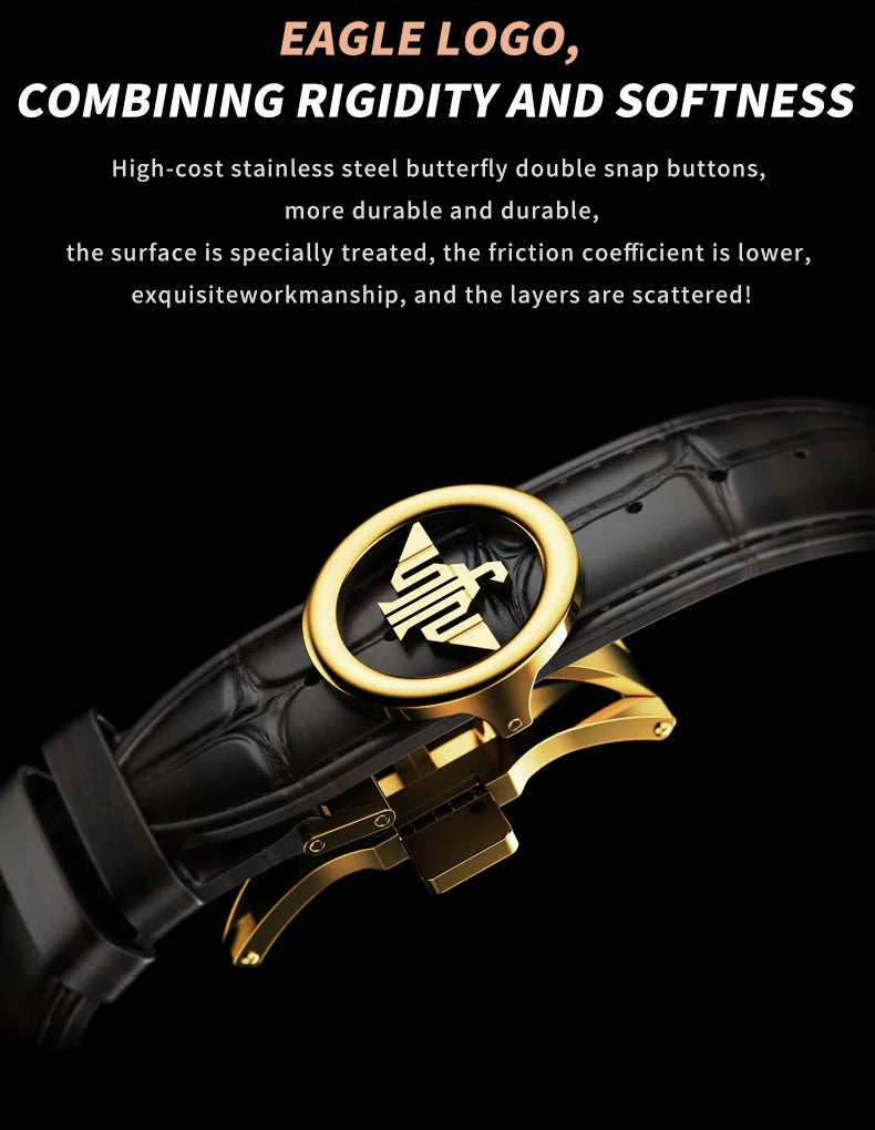 OUPINKE 3206 Automatic Mechanical Watch for Men Hollow 40mm Dial Original Hand Clock Synthetic Sapphire Mirror Leather Man Watch