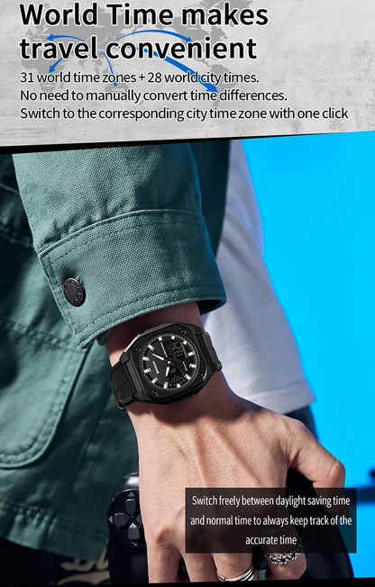 SANDA Quartz Watches for Men's Luxury Military Sport Chronograph Waterproof LED Dual Display Electronic Man Watches Reloj Hombre