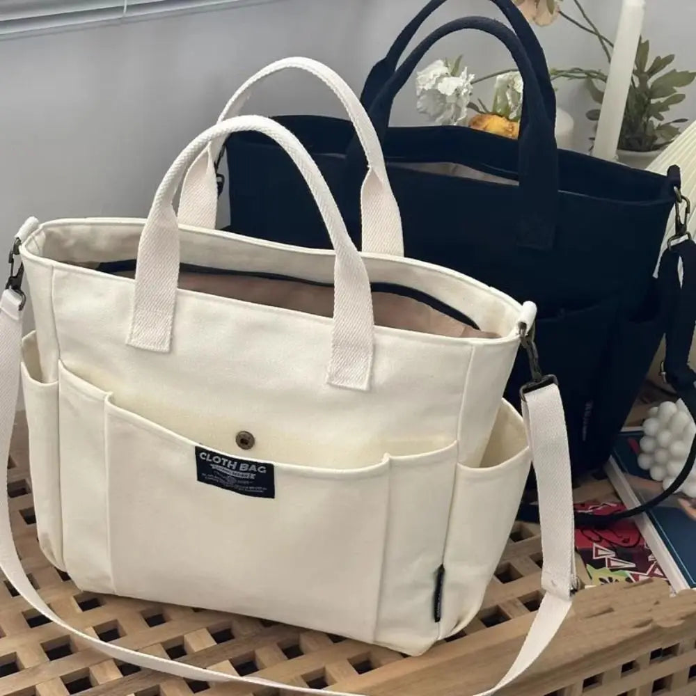 Large Capacity Canvas Tote Shoulder Bag Women's Messenger Bag Multi Pocket Casual Crossbody Handbags