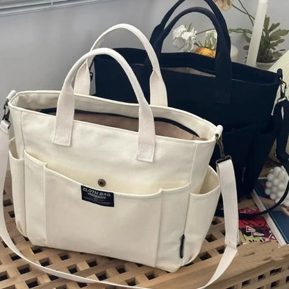 Large Capacity Canvas Tote Shoulder Bag Women's Messenger Bag Multi Pocket Casual Crossbody Handbags