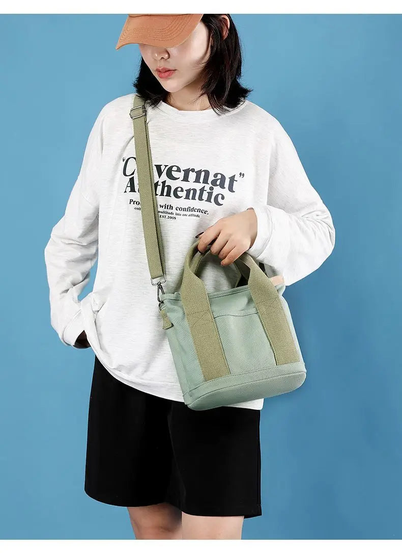 Xierya Women Small Bag with Zipper Fashion Lady Single Shoulder Portable Thickened Canvas Mobile Phone Bucket Tote Bag