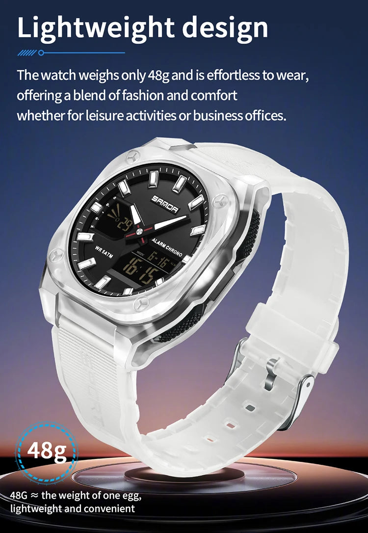 SANDA Quartz Watches for Men's Luxury Military Sport Chronograph Waterproof LED Dual Display Electronic Man Watches Reloj Hombre