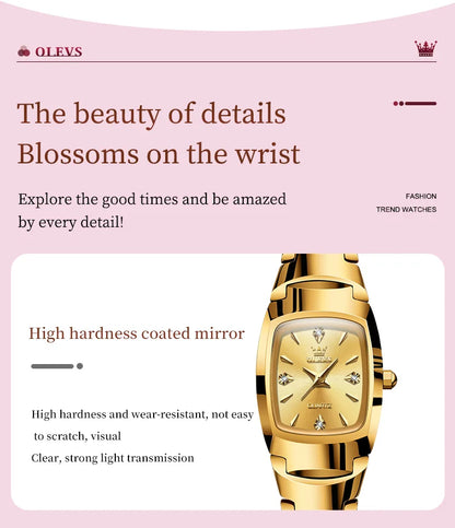OLEVS 7006 Certified Brand Elegant Luxurious Women's Watches waterproof Tungsten Steel strip Quartz Watch for Lady Tonneau Watch