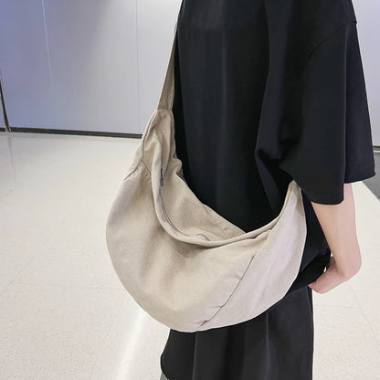 Solid Color Canvas Female Crossbody Bags For Women Large Capacity Shopping Messenger Bag Student Shoulder Bag Unisex School Bag