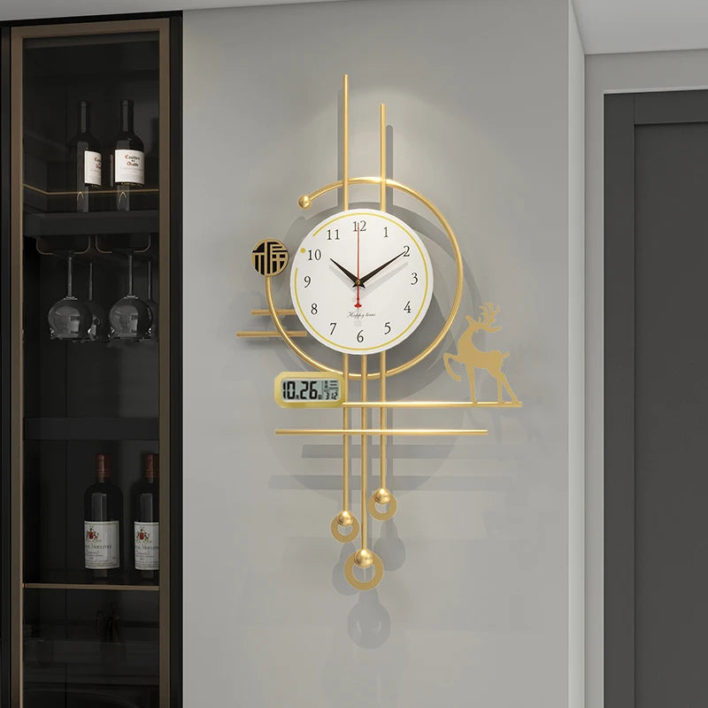 European Luxury Pendulum Wall Clock | Classic Luminous Hanging Clock in Gold for Elegant Home Decoration