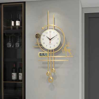 European Luxury Pendulum Wall Clock | Classic Luminous Hanging Clock in Gold for Elegant Home Decoration