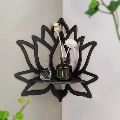 Wooden Lotus Hollow Wall Shelf | Aromatherapy Organizer & Essential Oil Candle Holder for Home Decoration
