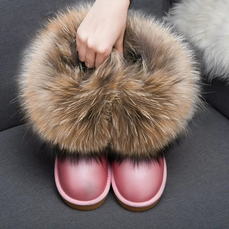 2024 Fur One Fox Hair Snow Boots Women'S Leather Low Short Tube Fashion Cowhide Snow Boots Women'S Short Boots