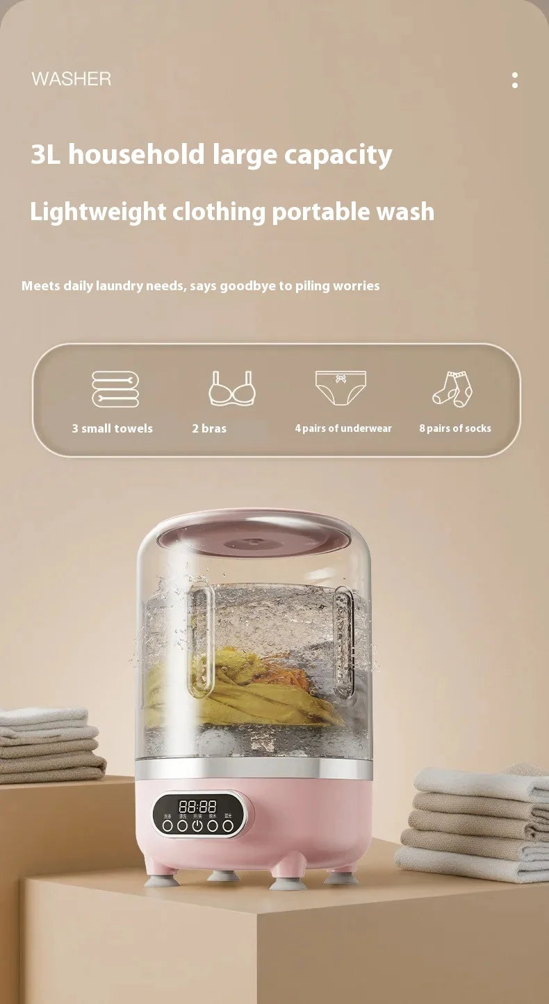 Mini Dual-Tub Washing Machine Portable Washer For Underwear/Socks 3L Capacity Blue Light Sterilization Easy Drain