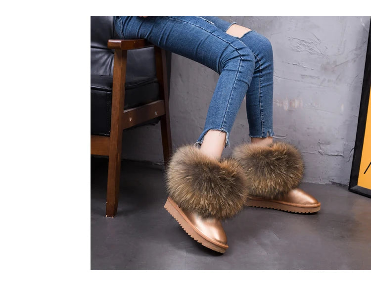 2024 Fur One Fox Hair Snow Boots Women'S Leather Low Short Tube Fashion Cowhide Snow Boots Women'S Short Boots