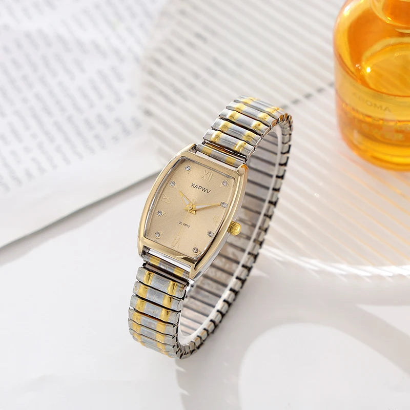 Barrel-Shaped Diamond-Encrusted Dual Calendar Week Men's Watch Week Fashion Casual Business Quartz Couple Watch One Man and One Woman
