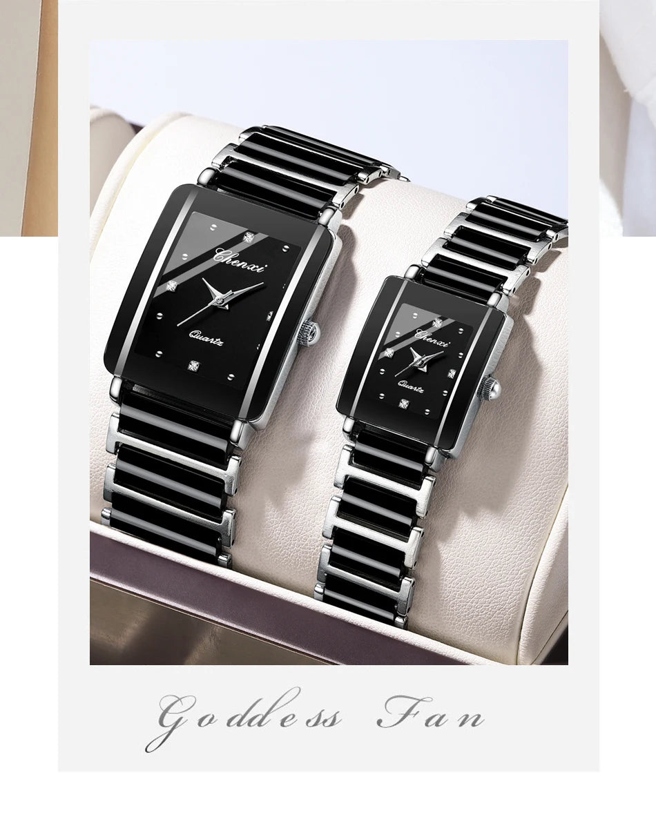 CHENXI 104A Fashion couple watches Rectangle Quartz Watch for Women Men Lovers Simulated-ceramics relojes para damas reloj mujer