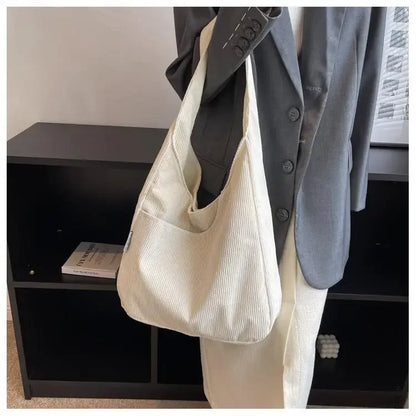 Canvas Shoulder Women's Tote Bag Corduroy Simple Casual Large Capacity Designer Handbags For Women Travel Solid Shopper Bag