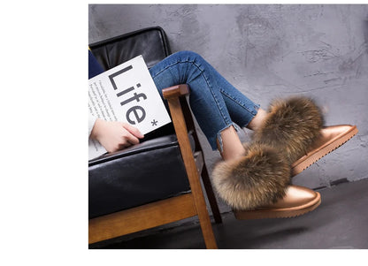2024 Fur One Fox Hair Snow Boots Women'S Leather Low Short Tube Fashion Cowhide Snow Boots Women'S Short Boots