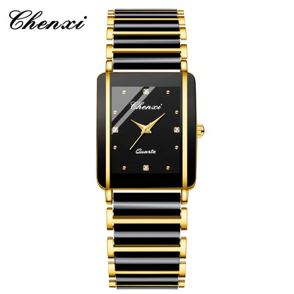 CHENXI 104A Fashion couple watches Rectangle Quartz Watch for Women Men Lovers Simulated-ceramics relojes para damas reloj mujer