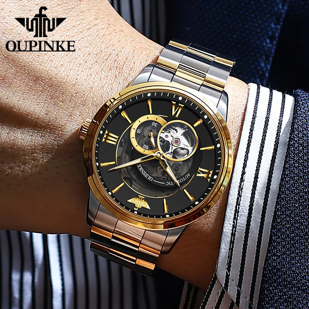 OUPINKE 3190 Hollow Automatic Mechanical Watch For Men Swiss Cerfiticate Brand Men's Watches Luxury Waterproof Man Hand Clock