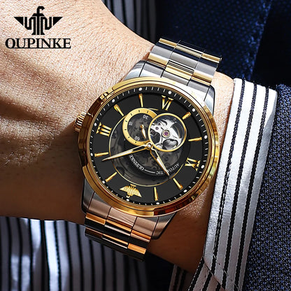 OUPINKE 3190 Hollow Automatic Mechanical Watch For Men Swiss Cerfiticate Brand Men's Watches Luxury Waterproof Man Hand Clock