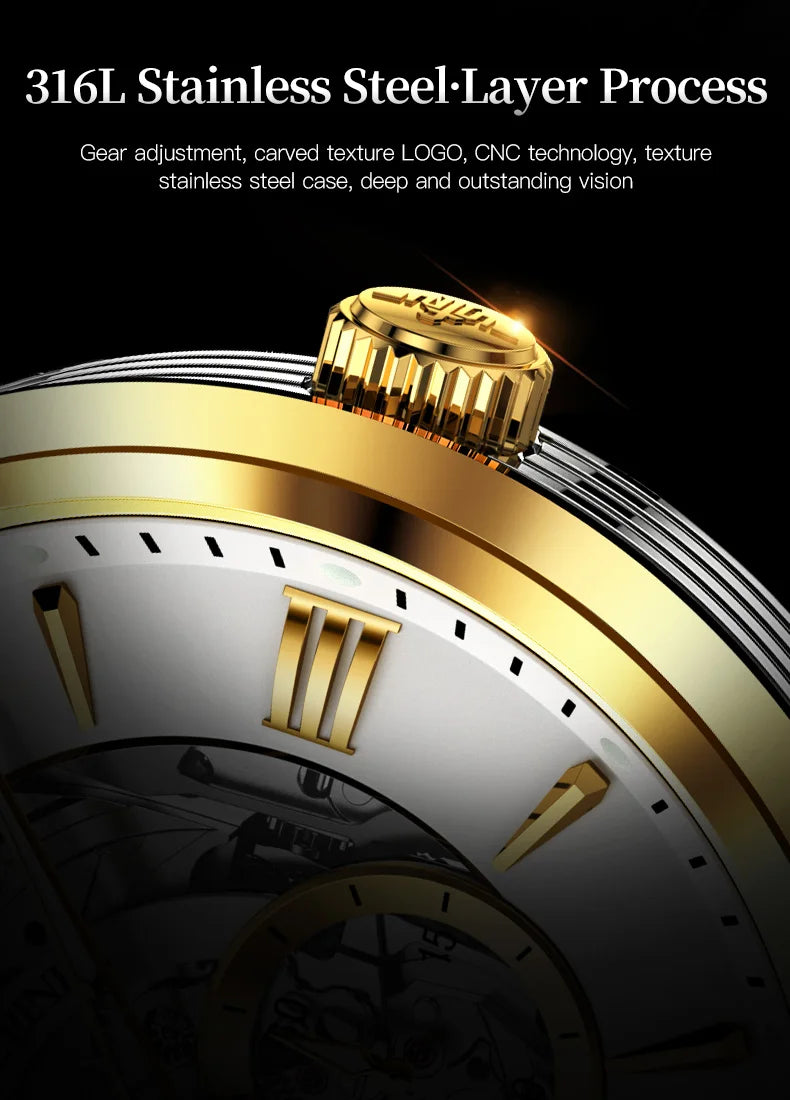 OUPINKE TOP Brand Japanese Imported Automatic Movement Watch for Men Waterproof Timing code Luxury Roman Scale Wristwatches