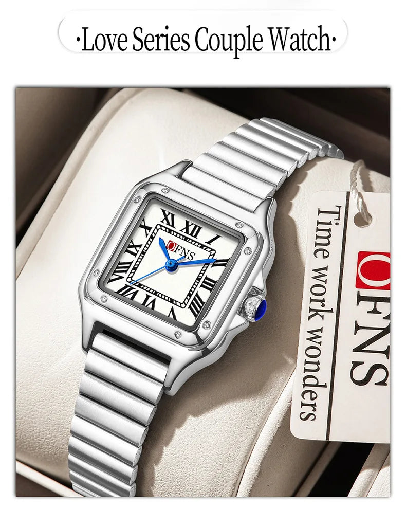 OFNS 2025 New 1516 Square Couple Quartz Watch 3ATM Waterproof Mineral Glass Roman Scale Simple Fashion Watch for Men and Women