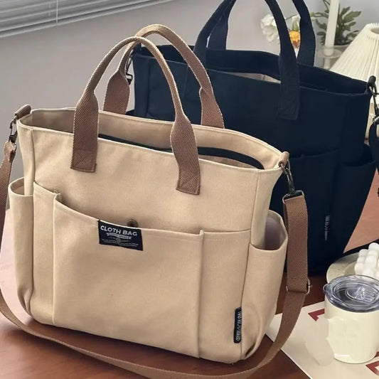 Large Capacity Canvas Tote Shoulder Bag Women's Messenger Bag Multi Pocket Casual Crossbody Handbags