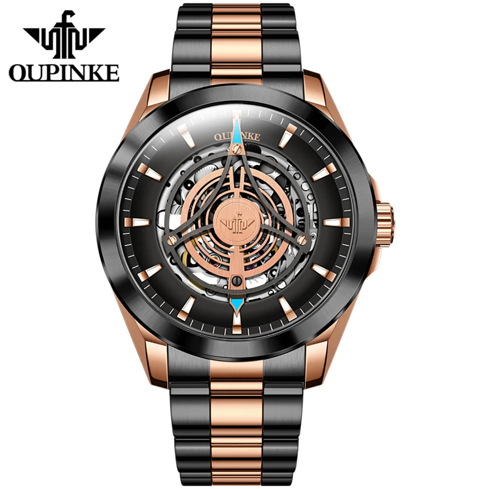 OUPINKE 3206 Automatic Mechanical Watch for Men Hollow 40mm Dial Original Hand Clock Synthetic Sapphire Mirror Leather Man Watch
