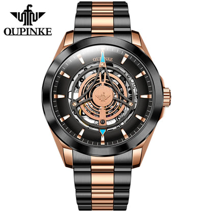 OUPINKE 3206 Automatic Mechanical Watch for Men Hollow 40mm Dial Original Hand Clock Synthetic Sapphire Mirror Leather Man Watch