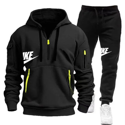 2025 New men's autumn and winter suit zipper hoodie + trousers suit casual men's sportswear warm suit